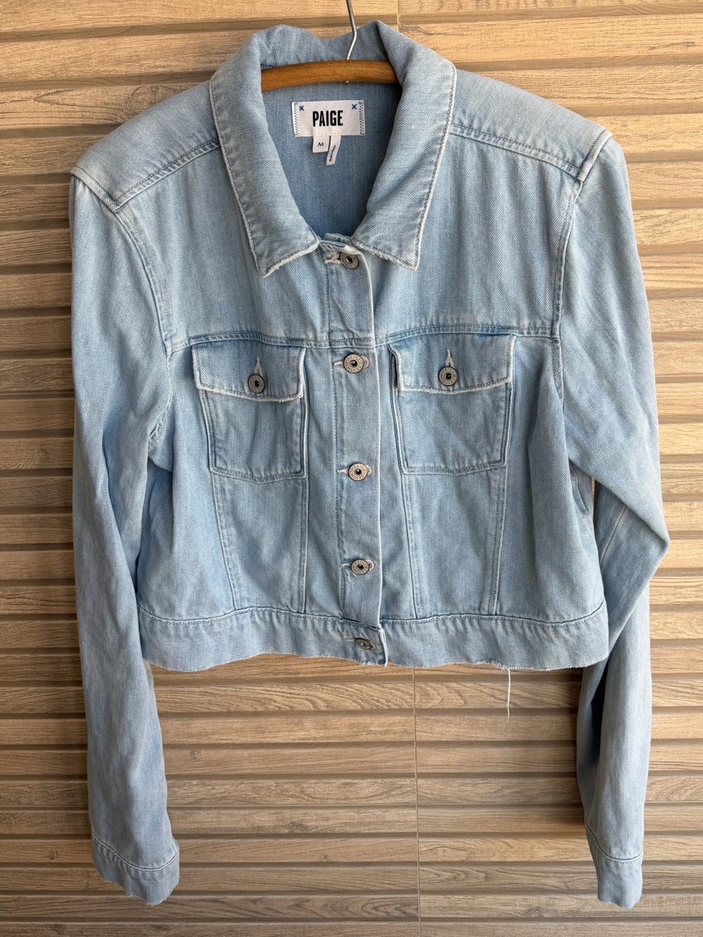 PAIGE Renata Cropped Light Wash Luxury Denim Jean Jacket Soft Classic Size M